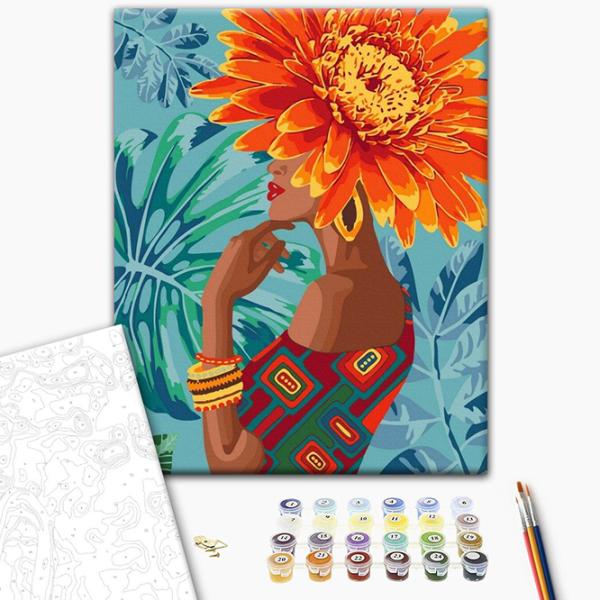 Pictură pe numere BrushMe Fată floare tropicală BS40015 50 x 40 cm / Verticală photo 3 Pictură pe numere BrushMe Fată floare tropicală BS40015 50 x 40 cm / Verticală photo 3
