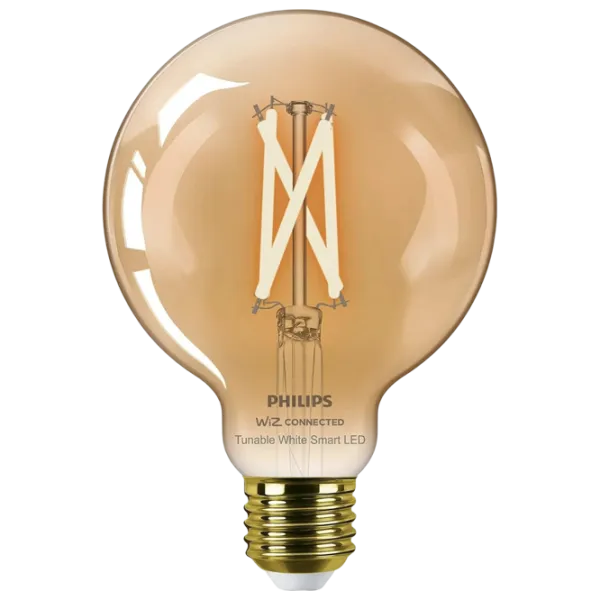 Умная лампочка светодиодная филаментная Philips Globe WIZ 929003018321 E27 / 7 Вт / 2000 K / 640лм / White photo 1 Умная лампочка светодиодная филаментная Philips Globe WIZ 929003018321 E27 / 7 Вт / 2000 K / 640лм / White photo 1