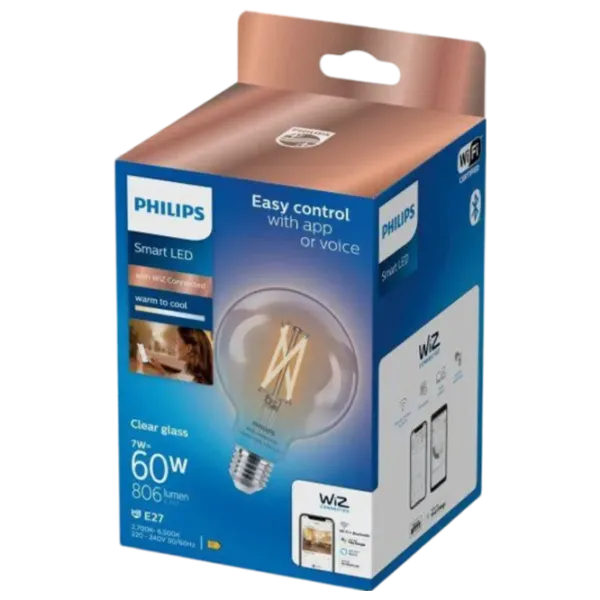 Умная лампочка светодиодная филаментная Philips Globe WIZ 929003018221 E27 / 7 Вт / 6500 К / 806лм / White photo 3 Умная лампочка светодиодная филаментная Philips Globe WIZ 929003018221 E27 / 7 Вт / 6500 К / 806лм / White photo 3