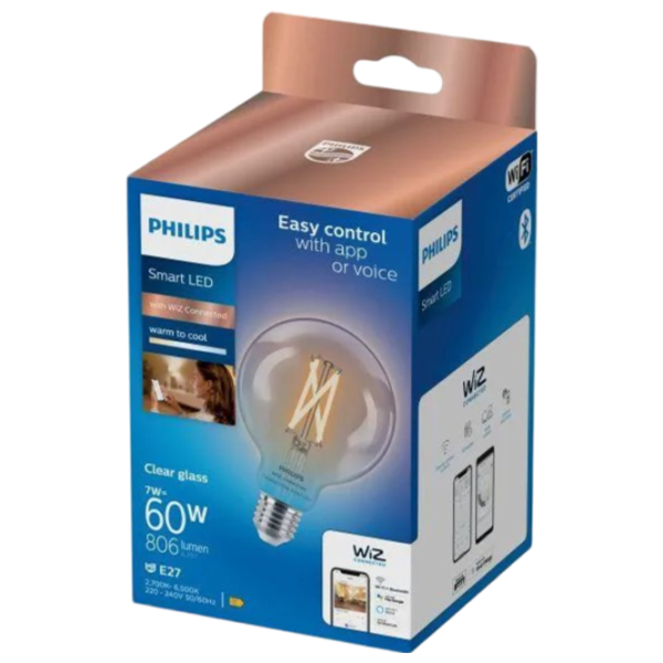 Умная лампочка светодиодная филаментная Philips Globe WIZ 929003018221 E27 / 7 Вт / 6500 К / 806лм / White photo 3 Умная лампочка светодиодная филаментная Philips Globe WIZ 929003018221 E27 / 7 Вт / 6500 К / 806лм / White photo 3