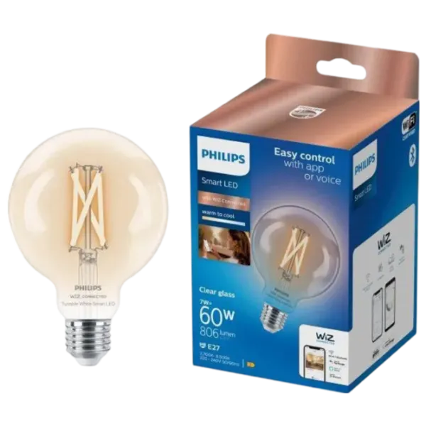 Умная лампочка светодиодная филаментная Philips Globe WIZ 929003018221 E27 / 7 Вт / 6500 К / 806лм / White photo 4 Умная лампочка светодиодная филаментная Philips Globe WIZ 929003018221 E27 / 7 Вт / 6500 К / 806лм / White photo 4