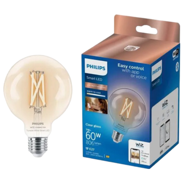 Умная лампочка светодиодная филаментная Philips Globe WIZ 929003018221 E27 / 7 Вт / 6500 К / 806лм / White photo 4 Умная лампочка светодиодная филаментная Philips Globe WIZ 929003018221 E27 / 7 Вт / 6500 К / 806лм / White photo 4