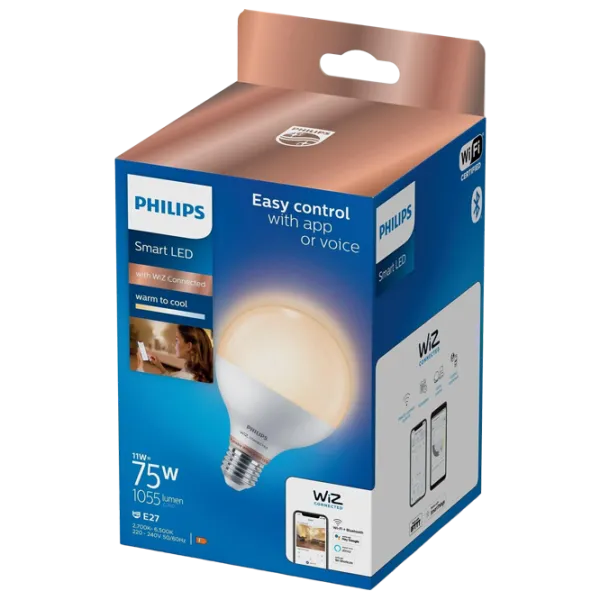 Bec inteligent LED Philips Globe WIZ 929002451021 E27 / 11 W / 6500 K / 1055lm / White photo 3