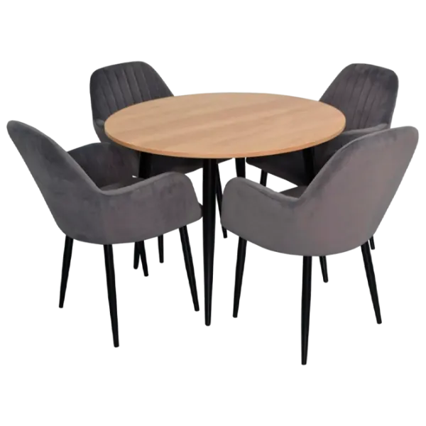 Обеденные стол со стульями Evelin DT 402-2+4 (LC-621B-57) Круглая / ДСП / Тёмно-серый photo 1