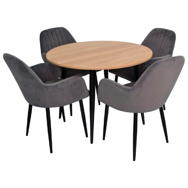 Обеденные стол со стульями Evelin DT 402-2+4 (LC-621B-57) Круглая / ДСП / Тёмно-серый photo 1