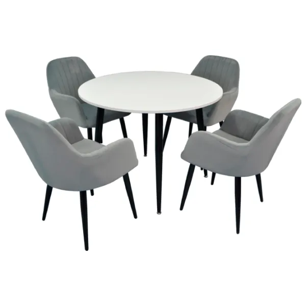 Обеденные стол со стульями Evelin DT 402-3+4 (LC-621B-57) Круглая / ДСП / Тёмно-серый photo 1