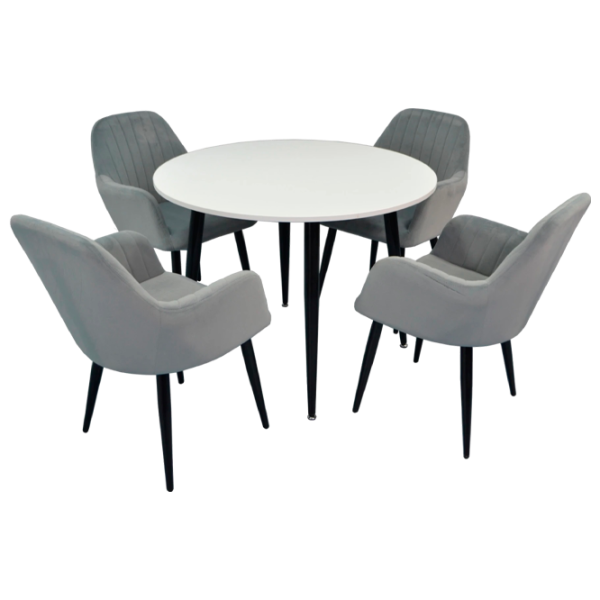 Обеденные стол со стульями Evelin DT 402-3+4 (LC-621B-57) Круглая / ДСП / Тёмно-серый photo 1