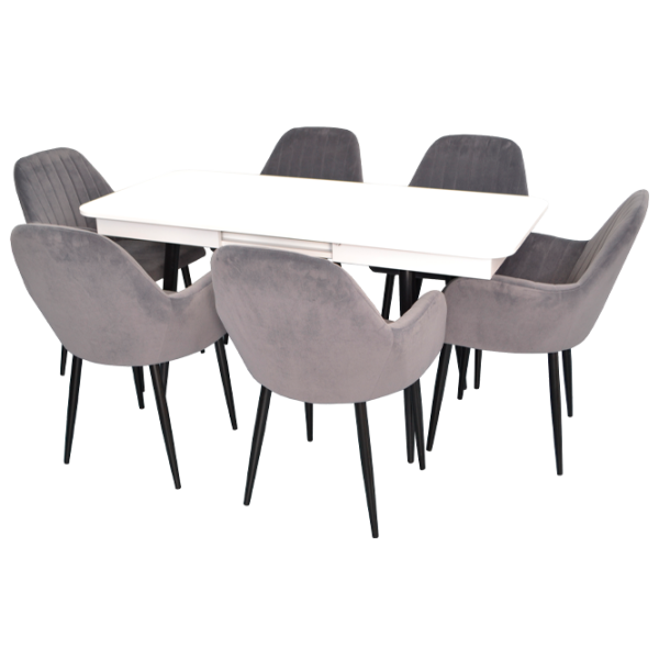 Обеденные стол со стульями Evelin DT 432-1RB+4 (LC-621B-57) Прямоугольная / ДСП / Тёмно-серый photo 1