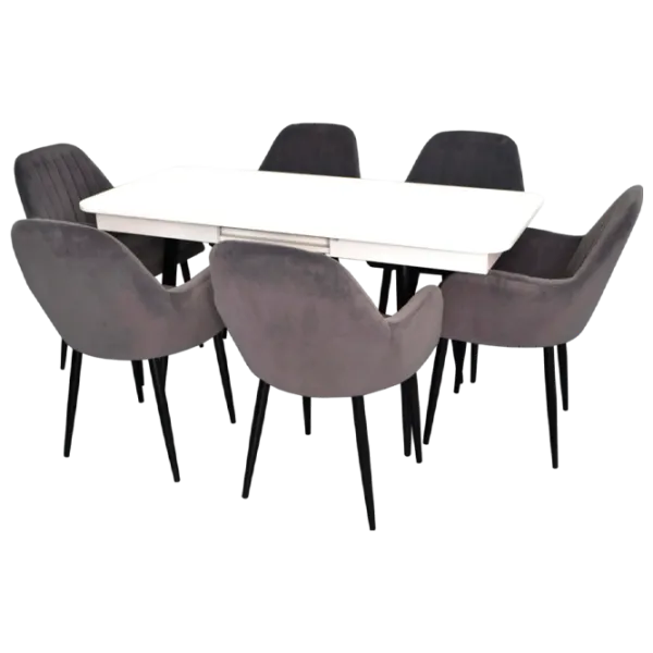 Обеденные стол со стульями Evelin DT 432-1RB+6 (LC-621B-57) Прямоугольная / ДСП / Тёмно-серый photo 1