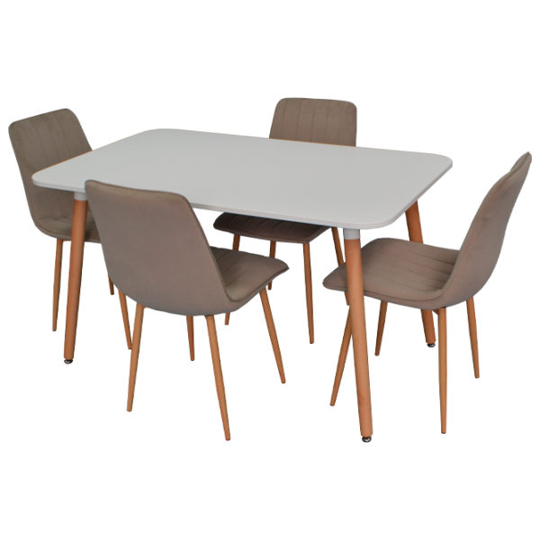 Обеденные стол со стульями Evelin DT 405-1+4 (XR-154WO) Прямоугольная / ДСП / Light Beige photo 1