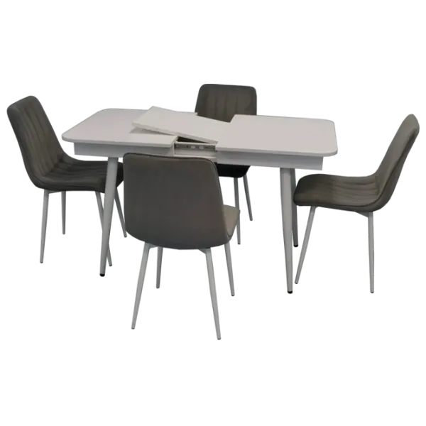 Обеденные стол со стульями Evelin DT 431-1R+4 52 (XR-154Wh) Прямоугольная / ДСП / Светло-серый photo 1
