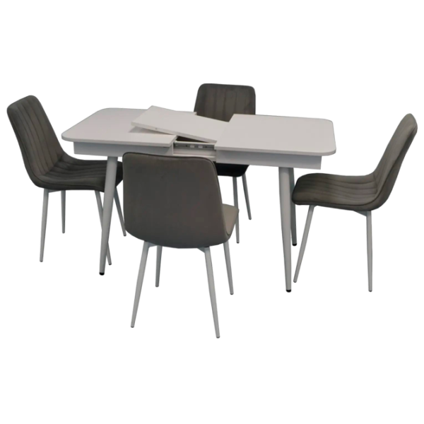Обеденные стол со стульями Evelin DT 431-1R+4 52 (XR-154Wh) Прямоугольная / ДСП / Светло-серый photo 1