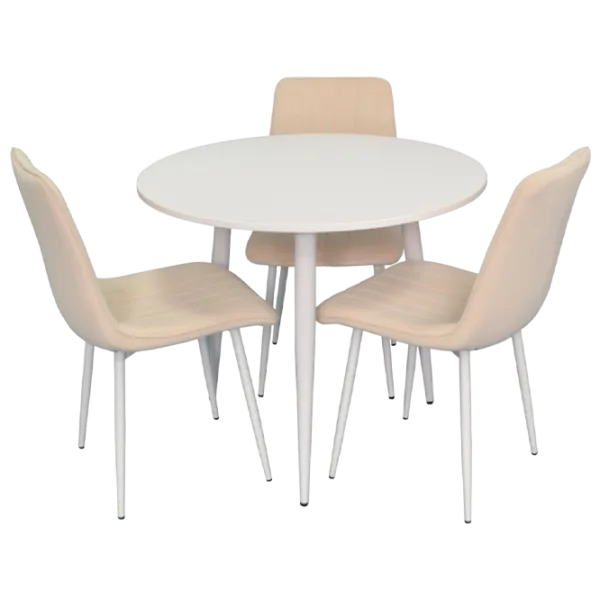 Обеденные стол со стульями Evelin DT 404-5+3 8 (XR-154Wh) Круглая / ДСП / Light Beige photo 1 Обеденные стол со стульями Evelin DT 404-5+3 8 (XR-154Wh) Круглая / ДСП / Light Beige photo 1