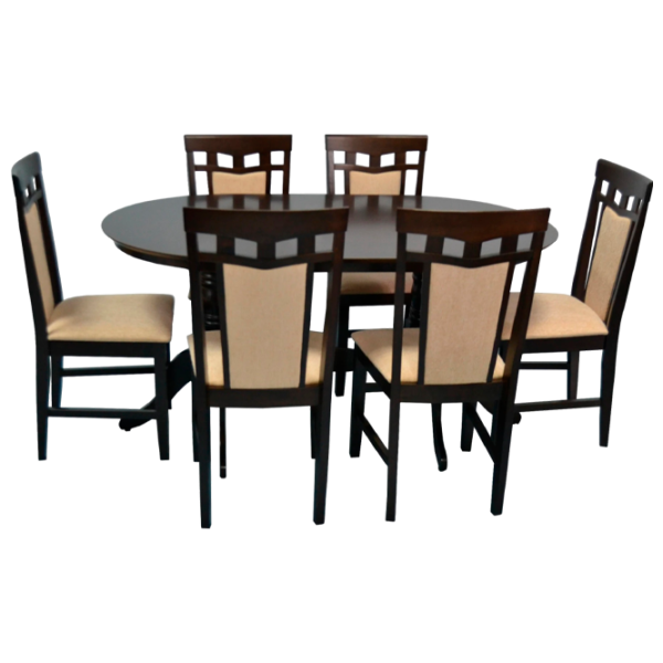 Обеденные стол со стульями Evelin HV-24V+6 Deppa R (F-787) Овальная / Дерево / Chocolate photo 1