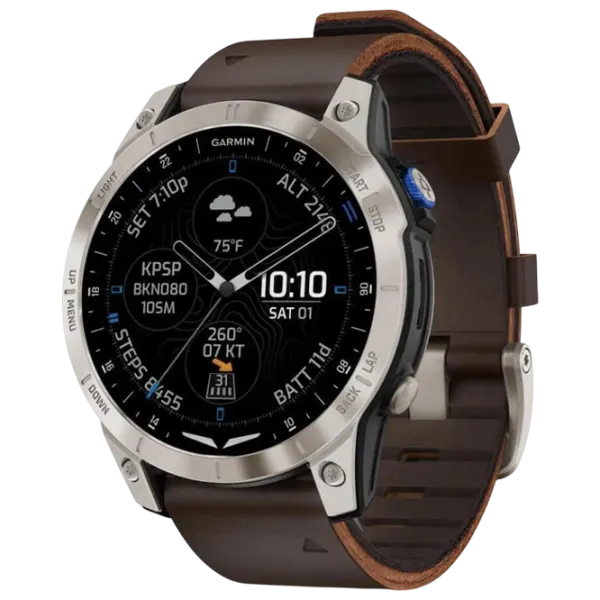 Ceas inteligent Garmin D2 Mach 1 Aviator  1.3" / 33 mm / Titanium - Brown / 010-02582-55 photo 1 Ceas inteligent Garmin D2 Mach 1 Aviator  1.3" / 33 mm / Titanium - Brown / 010-02582-55 photo 1
