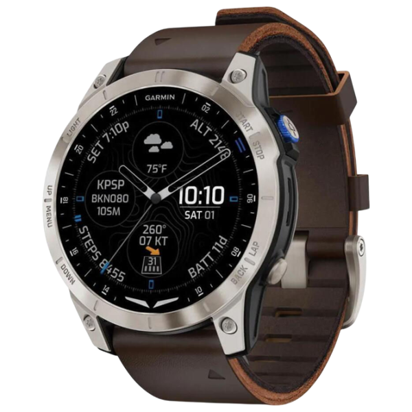 Ceas inteligent Garmin D2 Mach 1 Aviator  1.3" / 33 mm / Titanium - Brown / 010-02582-55 photo 1 Ceas inteligent Garmin D2 Mach 1 Aviator  1.3" / 33 mm / Titanium - Brown / 010-02582-55 photo 1