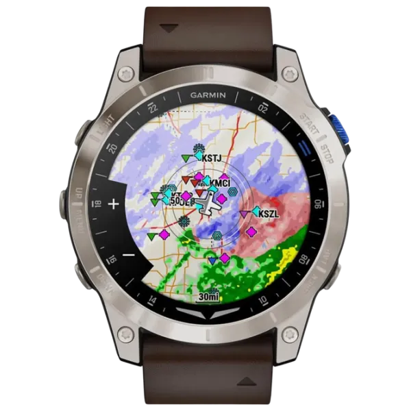 Ceas inteligent Garmin D2 Mach 1 Aviator  1.3" / 33 mm / Titanium - Brown / 010-02582-55 photo 3 Ceas inteligent Garmin D2 Mach 1 Aviator  1.3" / 33 mm / Titanium - Brown / 010-02582-55 photo 3