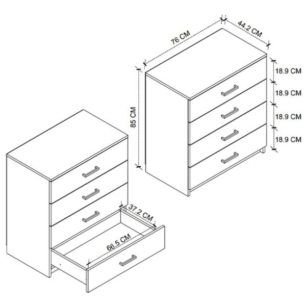 Comodă Nex Home 27-01-01 85 x 76 x 44.2 / PAL / Alb photo 4