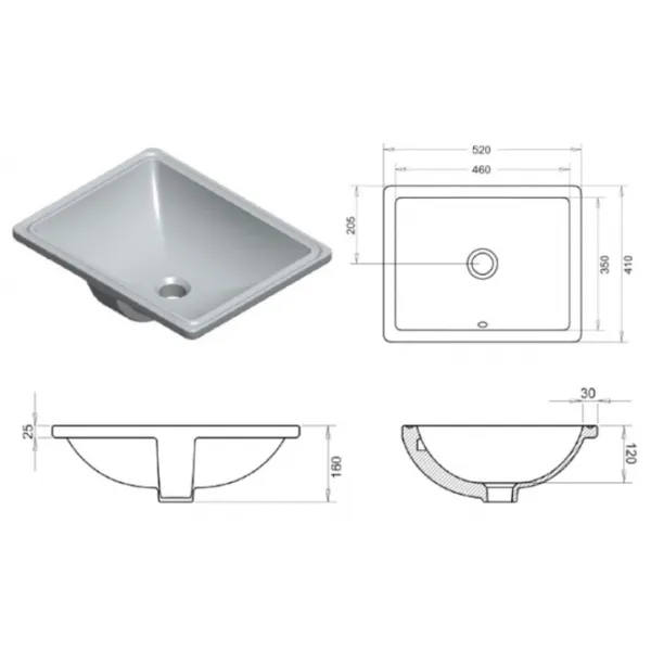 Lavoar Imprese c06900103SQ Dreptunghiulară / Sub blat / White photo 2