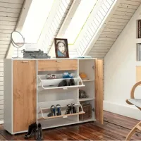 Dulap pentru încălțăminte Mobhaus Anabela 85 x 120 x 28 /White /Wotan oak photo 3