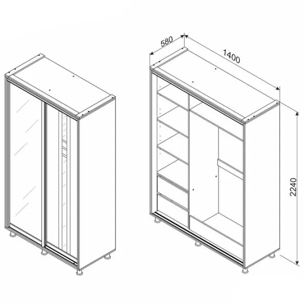 Шкаф Ambianta Rio 140 x 58см x 224 / ЛДСП / Fungo photo 4 Шкаф Ambianta Rio 140 x 58см x 224 / ЛДСП / Fungo photo 4
