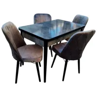 Обеденные стол со стульями Magnus Karegold Прямоугольная / ДСП / Черный