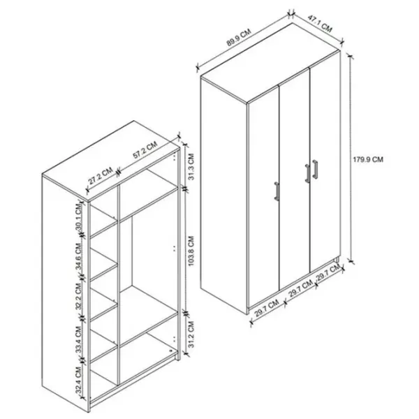 Dulap Nex Home 26-02-01 90 x 47 x 180 / PAL / White photo 5