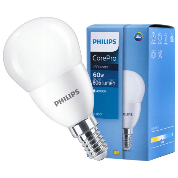 Лампочка светодиодная Philips CorePro LEDlustre 929002973302 E14 / 7 Вт / 4000 K / / White photo 2 Лампочка светодиодная Philips CorePro LEDlustre 929002973302 E14 / 7 Вт / 4000 K / / White photo 2