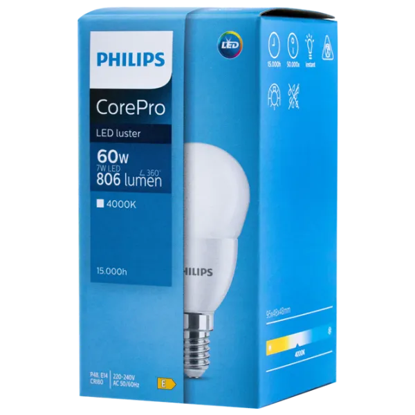 Лампочка светодиодная Philips CorePro LEDlustre 929002973302 E14 / 7 Вт / 4000 K / / White photo 3 Лампочка светодиодная Philips CorePro LEDlustre 929002973302 E14 / 7 Вт / 4000 K / / White photo 3