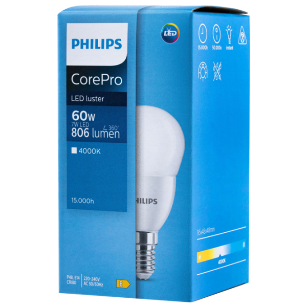 Лампочка светодиодная Philips CorePro LEDlustre 929002973302 E14 / 7 Вт / 4000 K / / White photo 3 Лампочка светодиодная Philips CorePro LEDlustre 929002973302 E14 / 7 Вт / 4000 K / / White photo 3