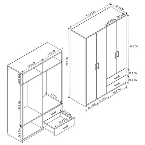 Dulap Nex Home 26-01-01 120 x 47 x 180 / PAL / White photo 4