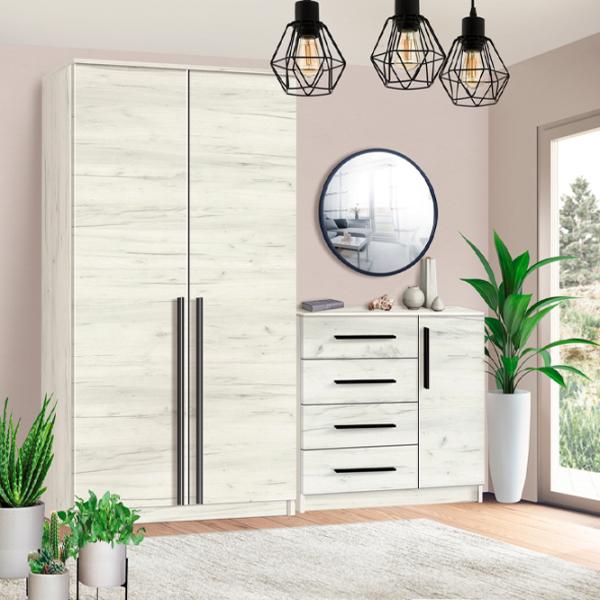Comodă Modern Kenon 4+1S 88 x 95 x 38 / PAL / Stejar Craft Alb photo 2