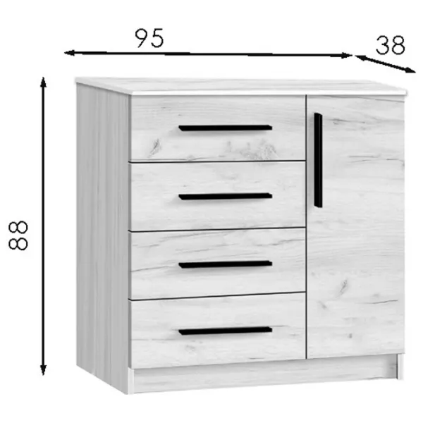 Comodă Modern Kenon 4+1S 88 x 95 x 38 / PAL / Stejar Craft Alb photo 3