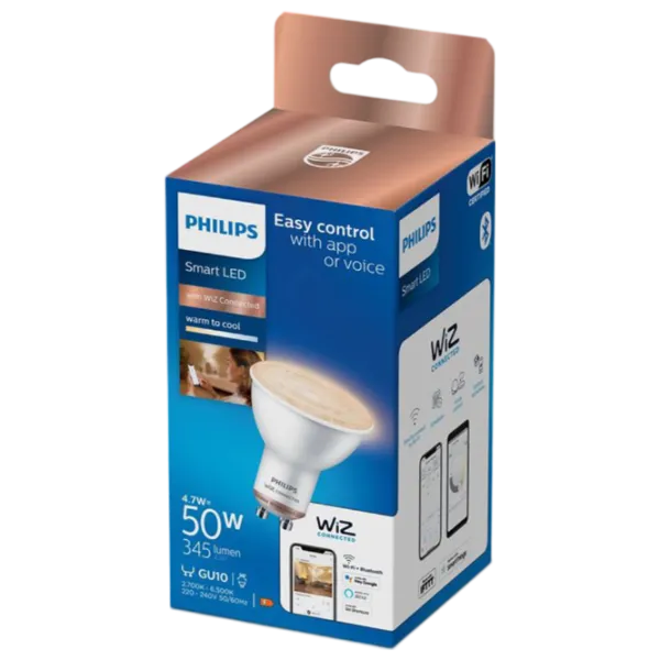 Умная лампочка светодиодная Philips Spot WIZ 929002448321 GU10 / 4.7 Вт / 6500 К / / White photo 2 Умная лампочка светодиодная Philips Spot WIZ 929002448321 GU10 / 4.7 Вт / 6500 К / / White photo 2