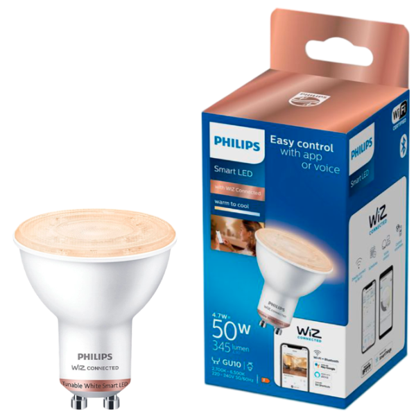 Умная лампочка светодиодная Philips Spot WIZ 929002448321 GU10 / 4.7 Вт / 6500 К / / White photo 3 Умная лампочка светодиодная Philips Spot WIZ 929002448321 GU10 / 4.7 Вт / 6500 К / / White photo 3
