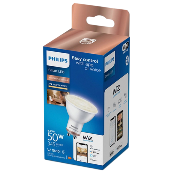 Bec inteligent LED Philips Spot WIZ 929002448121 GU10 / 4.7 W / 2700 K / / White photo 3 Bec inteligent LED Philips Spot WIZ 929002448121 GU10 / 4.7 W / 2700 K / / White photo 3