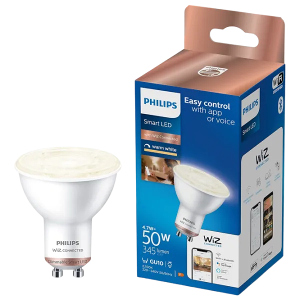 Bec inteligent LED Philips Spot WIZ 929002448121 GU10 / 4.7 W / 2700 K / / White photo 4 Bec inteligent LED Philips Spot WIZ 929002448121 GU10 / 4.7 W / 2700 K / / White photo 4