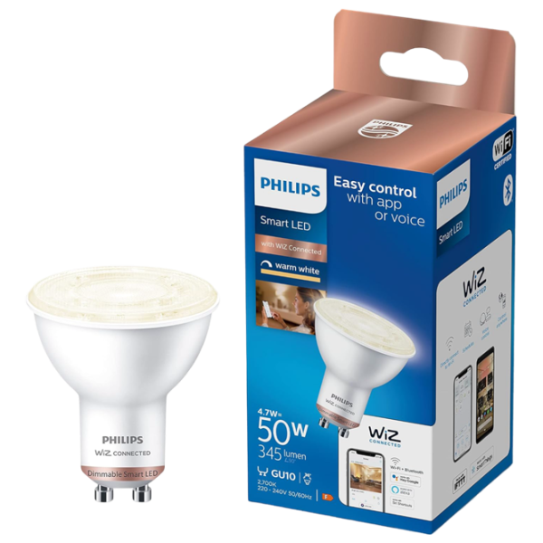 Bec inteligent LED Philips Spot WIZ 929002448121 GU10 / 4.7 W / 2700 K / / White photo 4 Bec inteligent LED Philips Spot WIZ 929002448121 GU10 / 4.7 W / 2700 K / / White photo 4