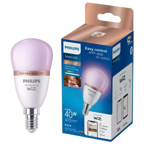 Умная лампочка светодиодная Philips RGB WIZ 929002448421 E14 / 4.9 Вт / 2200 К / / RGB photo 3 Умная лампочка светодиодная Philips RGB WIZ 929002448421 E14 / 4.9 Вт / 2200 К / / RGB photo 3