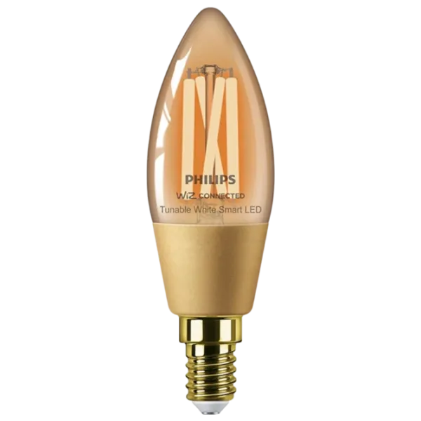 Умная лампочка светодиодная филаментная Philips Candle Filament WIZ 929003017721 E14 / 4.9 Вт / 2000 K / / Yellow photo 1 Умная лампочка светодиодная филаментная Philips Candle Filament WIZ 929003017721 E14 / 4.9 Вт / 2000 K / / Yellow photo 1