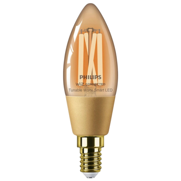 Умная лампочка светодиодная филаментная Philips Candle Filament WIZ 929003017721 E14 / 4.9 Вт / 2000 K / / Yellow photo 1 Умная лампочка светодиодная филаментная Philips Candle Filament WIZ 929003017721 E14 / 4.9 Вт / 2000 K / / Yellow photo 1