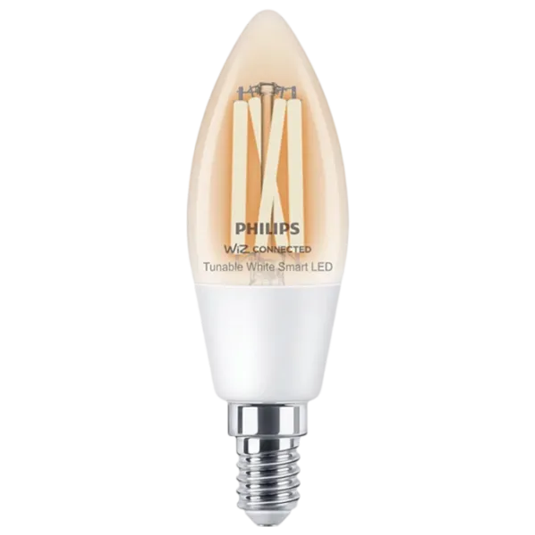 Умная лампочка светодиодная филаментная Philips Candle Filament WIZ 929003017621 E14 / 4.9 Вт / 6500 К / / Yellow photo 1 Умная лампочка светодиодная филаментная Philips Candle Filament WIZ 929003017621 E14 / 4.9 Вт / 6500 К / / Yellow photo 1