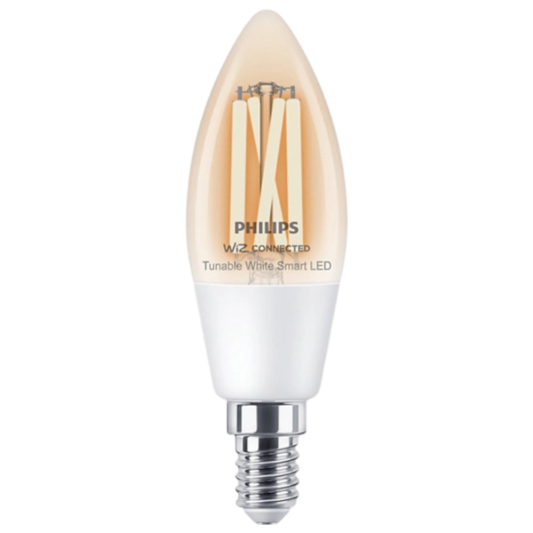 Умная лампочка светодиодная филаментная Philips Candle Filament WIZ 929003017621 E14 / 4.9 Вт / 6500 К / / Yellow photo 1 Умная лампочка светодиодная филаментная Philips Candle Filament WIZ 929003017621 E14 / 4.9 Вт / 6500 К / / Yellow photo 1