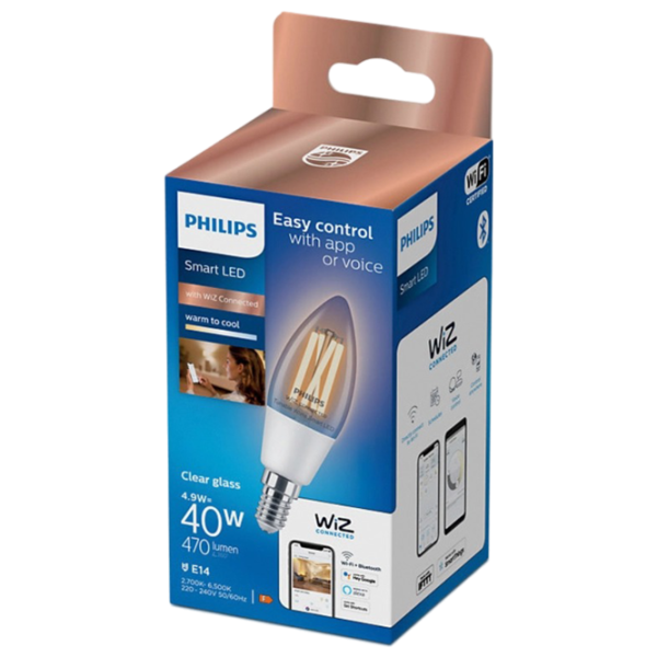 Умная лампочка светодиодная филаментная Philips Candle Filament WIZ 929003017621 E14 / 4.9 Вт / 6500 К / / Yellow photo 3 Умная лампочка светодиодная филаментная Philips Candle Filament WIZ 929003017621 E14 / 4.9 Вт / 6500 К / / Yellow photo 3