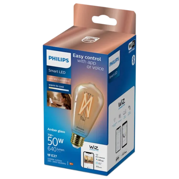 Умная лампочка светодиодная филаментная Philips WIZ 929003018721 E27 / 7 Вт / 2000 K / / White photo 2 Умная лампочка светодиодная филаментная Philips WIZ 929003018721 E27 / 7 Вт / 2000 K / / White photo 2