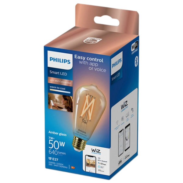 Умная лампочка светодиодная филаментная Philips WIZ 929003018721 E27 / 7 Вт / 2000 K / / White photo 2 Умная лампочка светодиодная филаментная Philips WIZ 929003018721 E27 / 7 Вт / 2000 K / / White photo 2