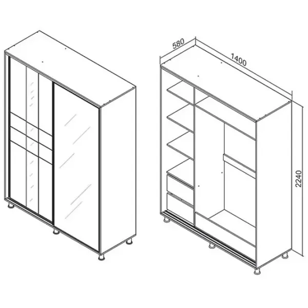 Шкаф Ambianta Rio 160 x 58см x 224 / ЛДСП / White photo 4 Шкаф Ambianta Rio 160 x 58см x 224 / ЛДСП / White photo 4
