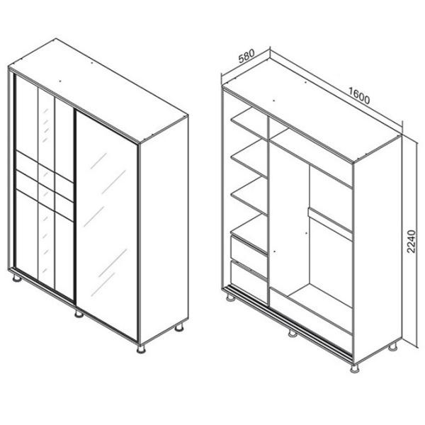 Шкаф Ambianta Rio 160 x 58см x 224 / ЛДСП / Графитовый photo 2 Шкаф Ambianta Rio 160 x 58см x 224 / ЛДСП / Графитовый photo 2