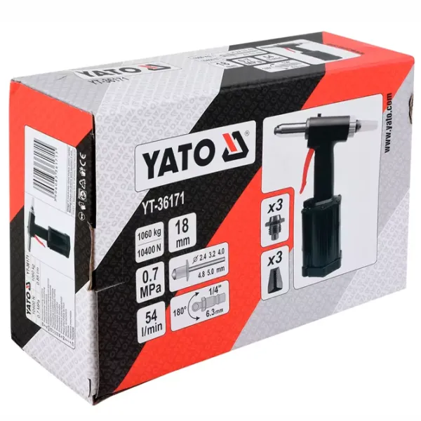 Пневматический заклепочник Yato YT-36171  70 бар / Черный photo 5