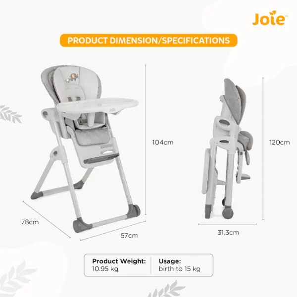 Стульчик для кормления Joie Mimzy Recline Elephant Duo (H1013DAELD000) / 0 месяцев / Белый  photo 11